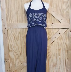 Flying Tomato Embroidered Halter Jumpsuit